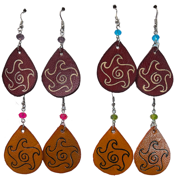 Leather Teardrop Glyph Earrings