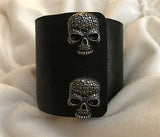 Leather Cuff Wide - Black with Skull Snaps